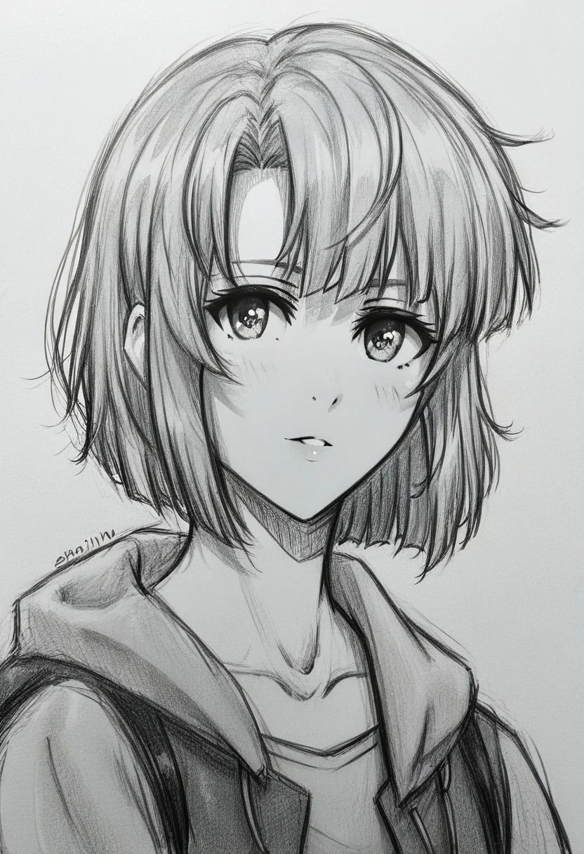 score_9, score_8_up, score_7_up, score_6_up, score_5_up, score_4_up,1girl,Megumi <lora:KatoMegumi:1>,katou megumi, short hair, <lora:drawing_style_pony:0.8>, drawing_style, drawing, sketch, looking at the viewer, solo, alone, lines drawing, monochrome, greyscale, masterpiece, highres