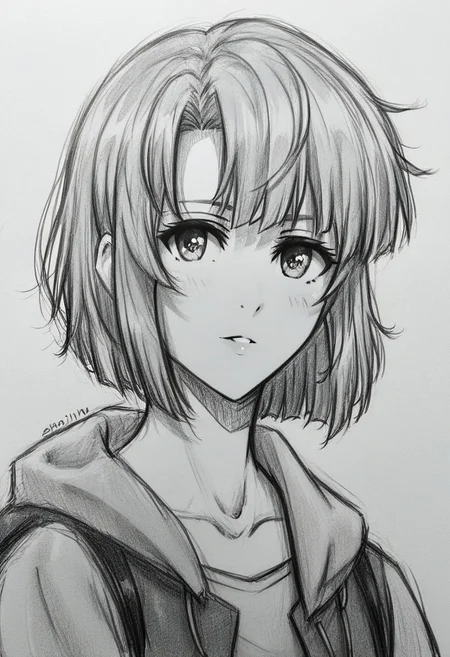 score_9, score_8_up, score_7_up, score_6_up, score_5_up, score_4_up,1girl,Megumi <lora:KatoMegumi:1>,katou megumi, short hair, <lora:drawing_style_pony:0.8>, drawing_style, drawing, sketch, looking at the viewer, solo, alone, lines drawing, monochrome, greyscale, masterpiece, highres