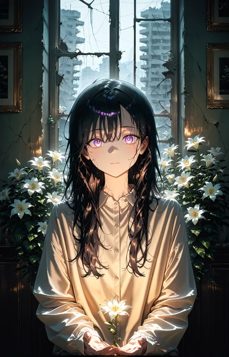 masterpiece, best quality, amazing quality, very aesthetic, absurdres, newest,
indoors,flower,ruins,small_window,
1girl,long hair,facelight
standing, (from front:1.5) very close-up upper body
looking_at_viewer,closed_eyes,v arms open_hands,
{{best_quality}},{{amazing_quality,very_aesthetic}},
masterpiece, best quality, amazing quality, very aesthetic, absurdres, newest, volumetric lighting,<lora:spo_sdxl_10ep_4k-data_lora_webui:1> <lora:KonyaKarasue-Lokr-NOOBEPS110:1> <lora:VenetianLightingILL:1>