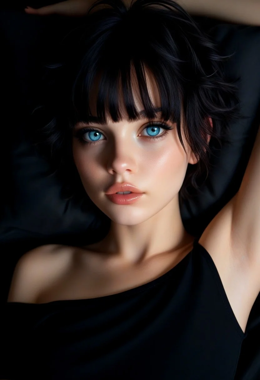 masterpiece, best quality, highly detailed, score_9, score_8_up, score_7_up, 
BREAK, 70mm lens, full-color photograph, shadows, cinematics lighting, volumetric lights, realistic lights, three quarter view, film grain, 
BREAK, close to the viewer, 
BREAK, 1femboy, Swedish, tall, slim, thin, slender, narrow waist, pale blue eyes, flat chest,( wide nose:1.3), solo, goth, gothic make up,( pale:0.7), (((lips,black, glossy))), ( full lips:1.5),( black hair:1.1), (((messy haircut, round haircut, bangs))), dark, moonlight, melancholy, inside,( color theme of black and red:1.4),( intricate black wallpaper:1.2), posing, bottom view, on a bed, on back, sideway,( black sheets:1.1),( black pillows:1.1), wearing transparent velvet black clothing