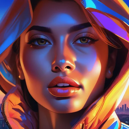 an image picture of a young beautiful gorgeous woman, colorful, <lora:NeonifyV2-000004:0.75> | neon realism