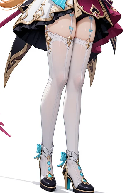 <lora:escoffier_illustrious-v1.3 (20):1>,
escoffier \(genshin_impact\),high heels,solo,bow,legs,white thighhighs,blue bow,lower body,standing,white_background