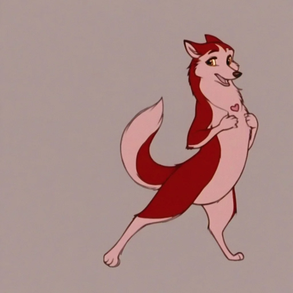 jenna\(balto\), red fur, two tone fur, canine, amber eyes, anthro, fluffy fur, standing upright, looking directly at viewer, slightly mischievous, (pose:1.2), (((playing with hair))), large, expressive eyes, detailed paws, (((standing on two legs))),(((front view))), (((pampering self))), (((looking at viewer))), (((flirty))), (((eyelashes))), (((necklace with pink heart pendant))), solo, (((happy))), (((sweet))), (((smiling))), (((loving))), (((open mouth))), (((full body view))), (((half-open eyes))), detailed fur, detailed face, ((((((hands curled by chest)))))), directly facing viewer