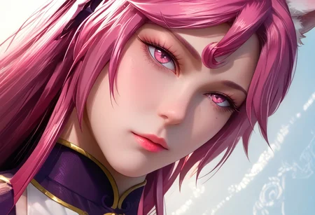 YinMei, pink eyes, pink hair, long hair, fox ears, fox tails, classic clothes, perfecteyes, hyper detailed, hyper realistic, score_9, score_8_up, score_7_up, 8k, best quality, high quality, natural lighting, intricate, soft warm lighting, realistic, hyper realistic, Ultra HD quality ,bedroom, standing, posing, from below, close-up,