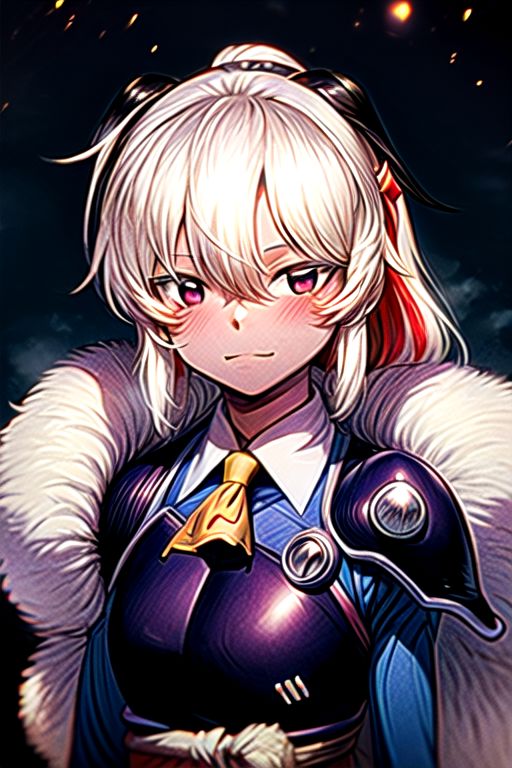 best quality 1girl Setsun4 solo long hair,  (night time) forest background black hair very long hair purple eyes multicolored hair armor, small, (fur trim) (medium body),<lora:EMS-179-EMS:0.800000>,<lora:EMS-293862-EMS:0.800000> bow, hair_bow, hair_tubes, red_bow, brown_hair, long_hair, bangs, ascot, frilled_bow, yellow_ascot, blush, smile, hair_between_eyes, athletic, armor, miko, strengthmda,  Smiling, happy, (helmet), Samurai Helmet