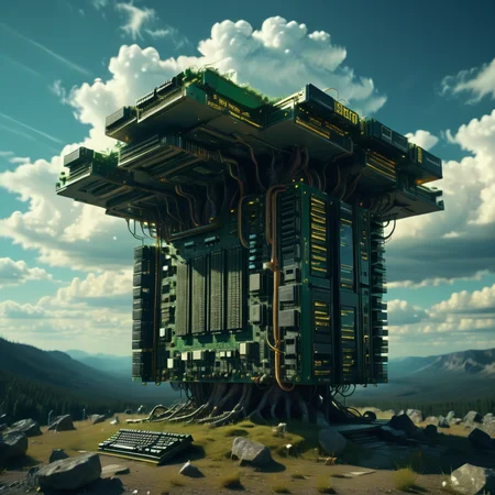 mboard artstyle, ancient library in the clouds, The Matrix, Yellowstone <lora:Motherboard artstyle - trigger is mboard artstyle:1>