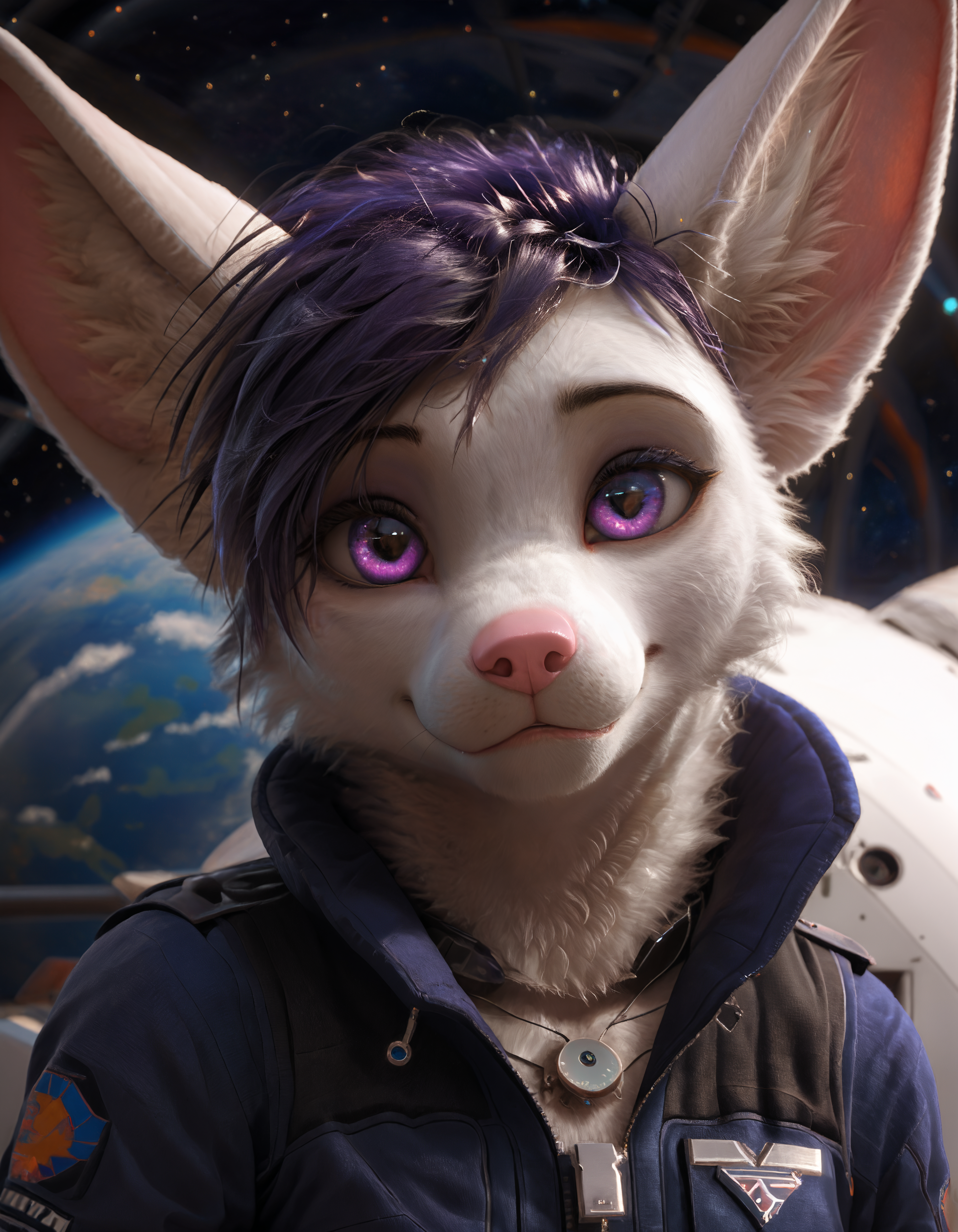 score_9, score_8_up, score_7_up, BREAK rating_safe,  detailed, cinematic lighting, hdr, particles, masterpiece, best quality, ultra realistic, 4k, 2k, film photography, RAW photo, photorealistic, analog style, subsurface scattering, photorealism, fluffy fur, detailed fur, <lora:add-detail-xl:3.0>, <lora:2.5DRealisticV2.safetensors:0.25>, <lora:sinfully_stylish_SDXL.safetensors:1.0>,  <lora:AdvancedEnhancerXLv2.safetensors:1.0>, dutch angle, (space station, space ship, the orbital station, display, detailed background:1.1), <lora:Adra_Tiddles.safetensors:0.9> adra_tiddles, anthro, 1girl, clothing, solo, furry female, furry, mammal, body fur, fur, animal ears, hi res, hair, clothed, short hair, fox, animal nose, black jacket, smug, (full face, close up:1.15), closed mouth