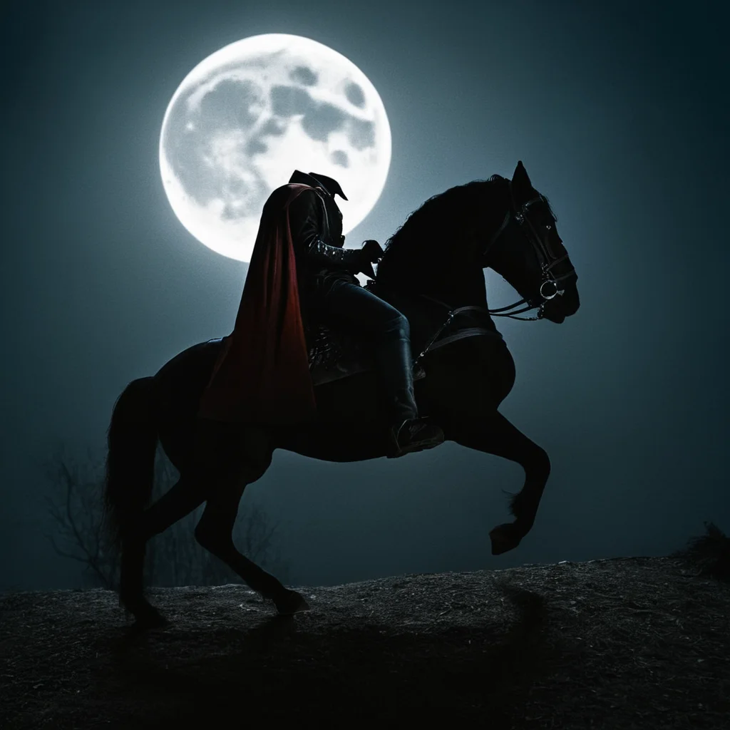 cinematic film still of <lora:Headless Horseman v3:0.9>
Decapitated Headless Horseman a painting of a Headless man riding a gothic dark horse in the night,solo,1boy,male focus,cape,from side,animal,moon,full moon,riding,horse,horseback riding,reins,detailed,real,different,unique,cinematic,dramatic,concept art,filmic,horror style, shallow depth of field, vignette, highly detailed, high budget, bokeh, cinemascope, moody, epic, gorgeous, film grain, grainy