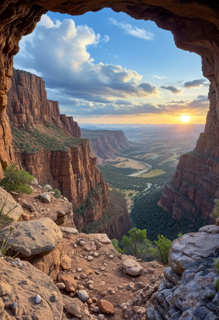 a vibrant colorful photo of an intense sunset in the Grand Canyon.
outdoors, desert, rocks, Location , Scenery , Cloud