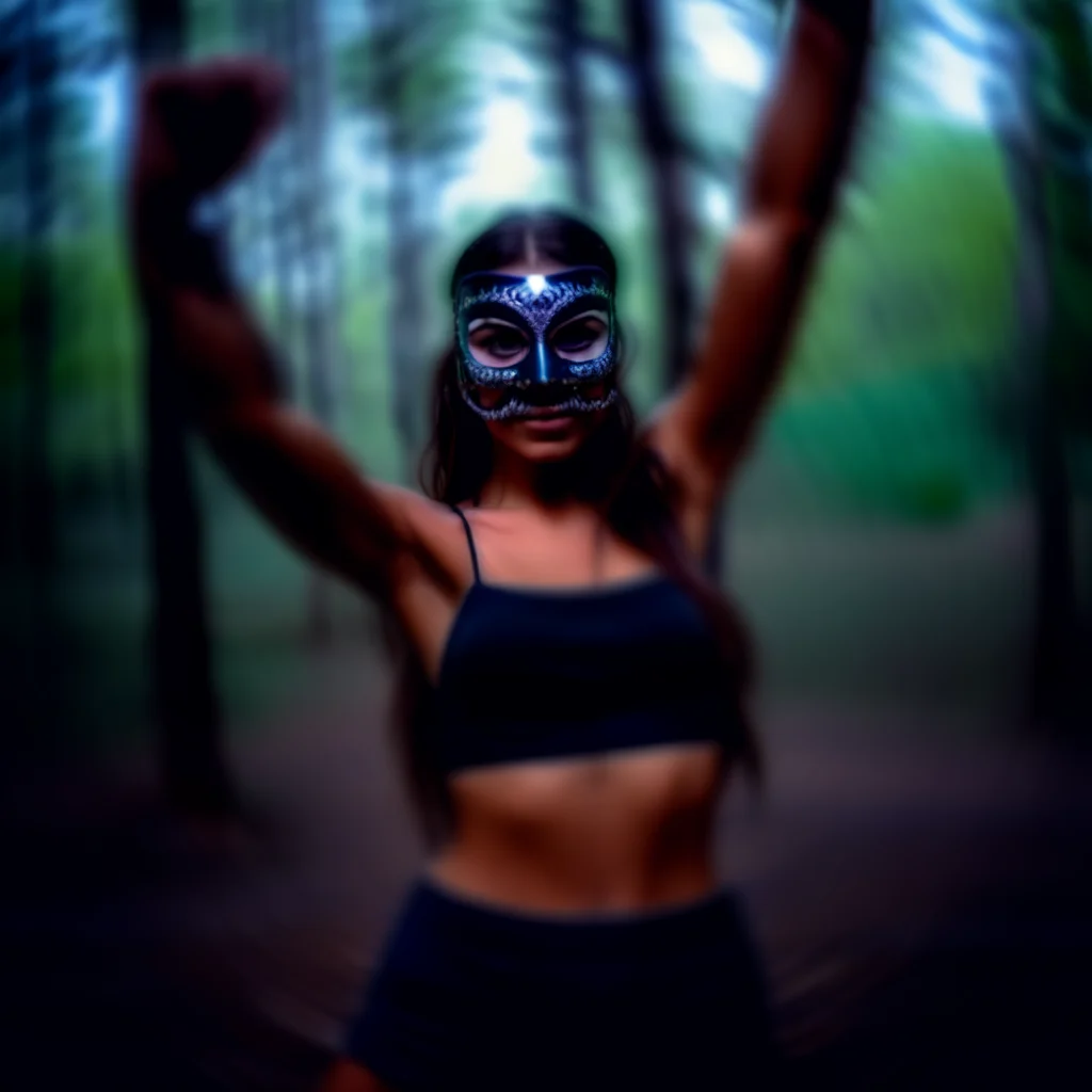 povdanc girl in dark sexy mask dance in darkness forest bokeh<lora:povdanc:1>