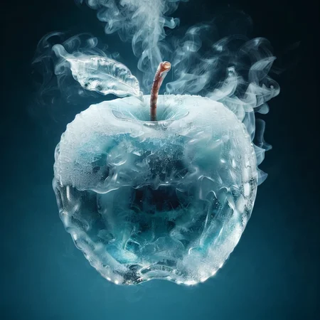 a apple,ice, <lora:Ice:1>,smoke
