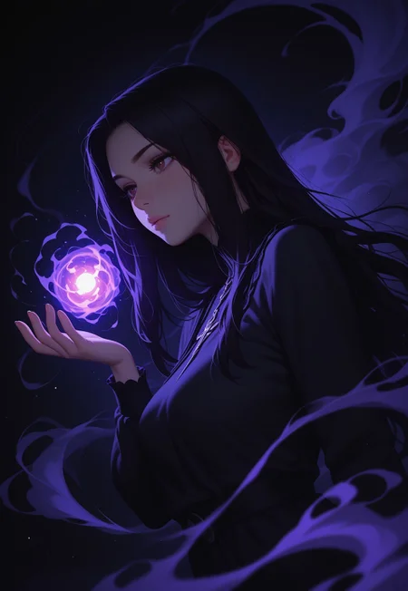 HDR, 8K, masterpiece, best quality, amazing quality, very aesthetic, realistic, newest, (artist:incase:0.5), (artist:tsuaii:1), (flat colors:2), haiz_ai, no lineart, no outline, 
pell bind, 1girl, cinematic angle, Fractals, flame, smoke, energy ball:1.2):0.1], sparkle, Depth of field, finely detail, cinematic shadows, vibrant, high contrast, kawaii, [(colorful background:1.5)::0.1], (dark background:1.2),