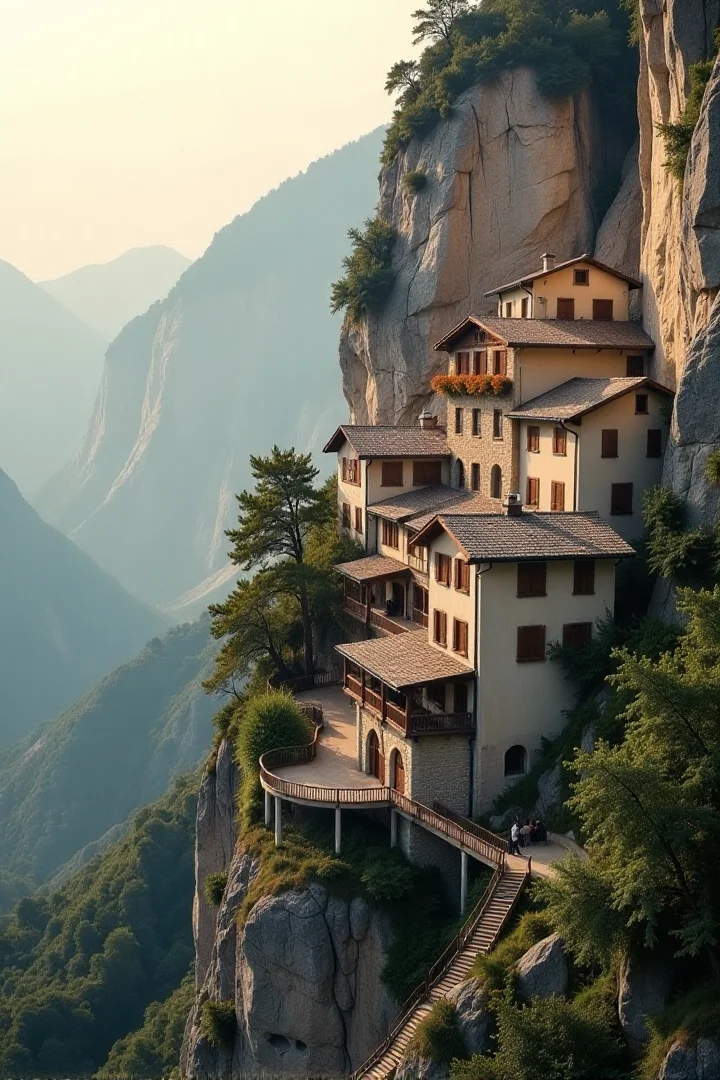 (((a village built into the side of a mountain, with wooden bridges connecting various parts of the town.))), Soft Beige, Cozy Comfort: warm lighting, beige tones, soft focus, cozy ambiance, comforting elements, gentle textures, tranquil look, cozy atmosphere, comforting aesthetics, capturing emotions, serene scenes, artistic feel, storytelling through textures, professional technique, gentle light manipulation, cozy concept, comforting styling, tranquil environment, surreal aesthetics, captivating narratives, intricate details, cozy landscape, editorial storytelling, warm glows, evoking comfort, pushing creative vision <lora:add-detail-xl:2> <lora:Cosine_freck:1>âââ