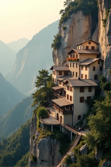(((a village built into the side of a mountain, with wooden bridges connecting various parts of the town.))), Soft Beige, Cozy Comfort: warm lighting, beige tones, soft focus, cozy ambiance, comforting elements, gentle textures, tranquil look, cozy atmosphere, comforting aesthetics, capturing emotions, serene scenes, artistic feel, storytelling through textures, professional technique, gentle light manipulation, cozy concept, comforting styling, tranquil environment, surreal aesthetics, captivating narratives, intricate details, cozy landscape, editorial storytelling, warm glows, evoking comfort, pushing creative vision <lora:add-detail-xl:2> <lora:Cosine_freck:1>âââ