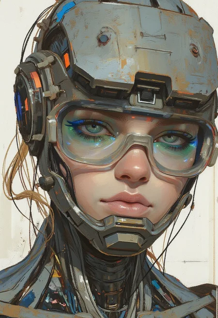 comic art by Mike Allred, portrait of an intricate cyborg superhero, close up,
art by torikun, SentinelBot, OBxiaoxiang