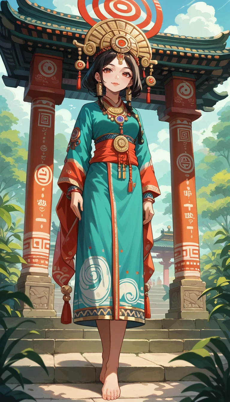 score_9, score_8_up, score_7_up, Anime Style, Full Body Shot, girl, hindu goddess, cute, seductive, innocent, light smile:0.3, plump lips, slender body, barefoot, looking curious, hindu temple background, depth of field, dynamic angle, fashion photography, sharp, hyperdetailed:1.15