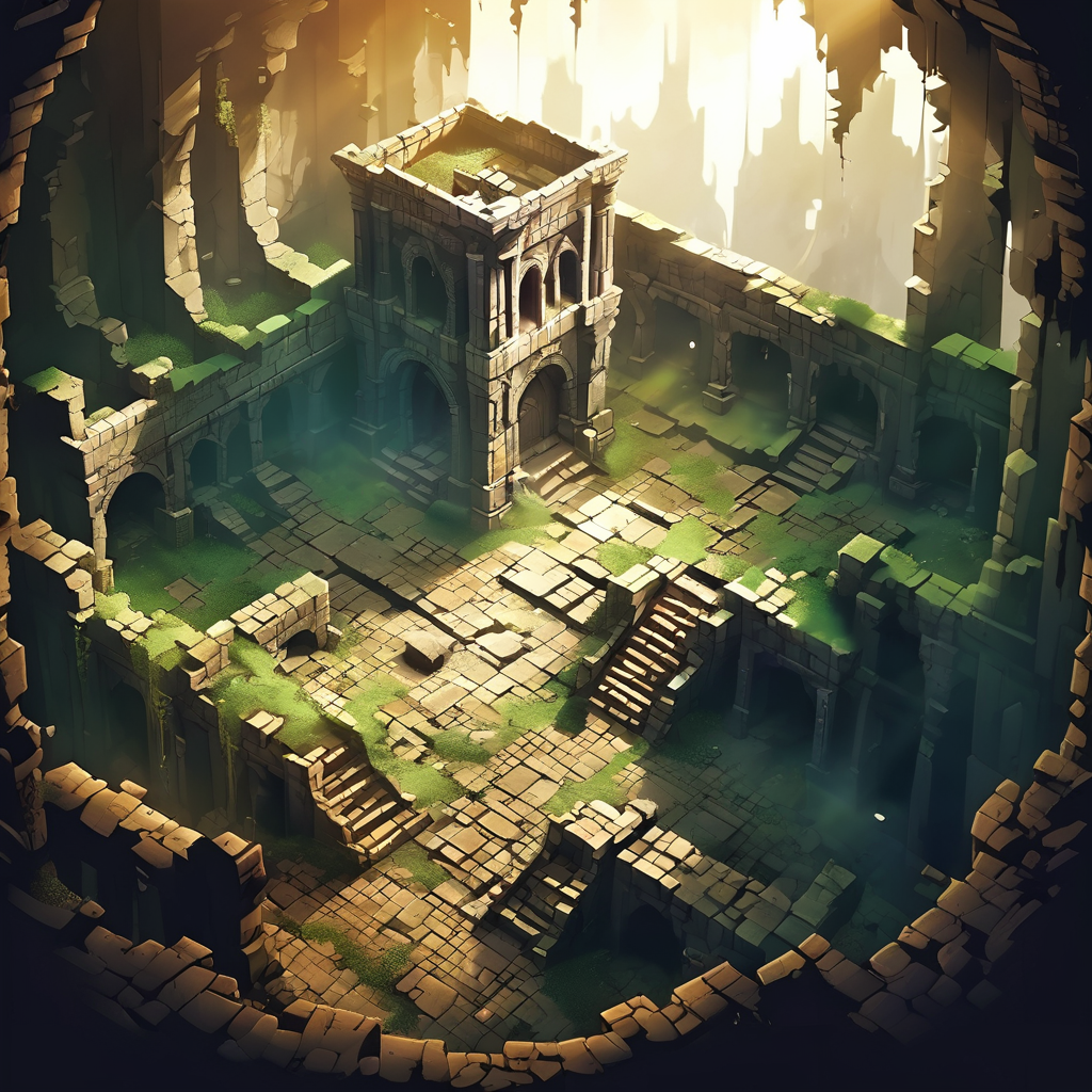 ruins scene,
nature light,Fantastic light and shadow,top down 2d game,2d game scene,<lora:2d_game_scence:0.8>,