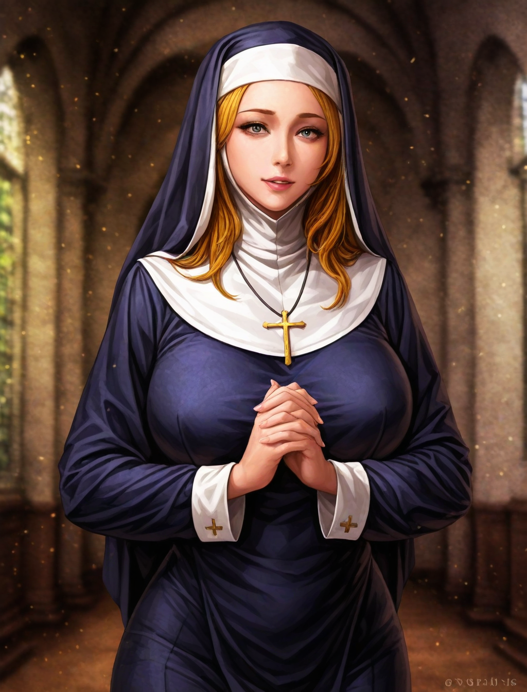 <lora:nobuyabo-style_XL_illustrious-noob_v1:1>nobuyabo style,1girl, nun, best quality, masterpiece, high quality,newest, absurdres, highres,incredibly absurdres ,<lora:NoobV065sHyperDmd:1>