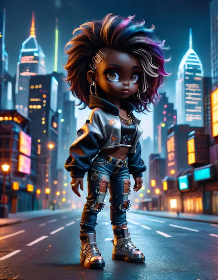 masterpiece, dynamic pose, a gorgeous (dark skin) girl over a future cityscape, depth of field, oversized shirt, off one shoulder, (shiny skin:1.4), cold lighting, detailed face, clear eyes, depth of field, messy hair, (intricate), machines, navel piercing, shy, mechanical parts, mechanical legs, glowing eyes, detailed eyes, detailed background, neon trim, neon lights made out of ral-bling <lora:ral-ltlpowny:1>