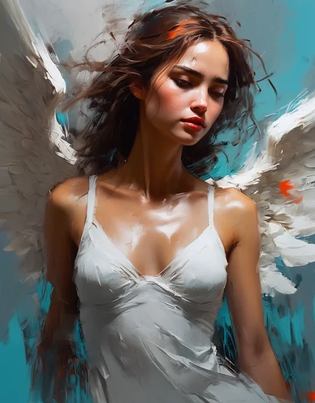 digital painting, expressive, bold brushstrokes, close-up woman as an angel style of Henry Asencio
