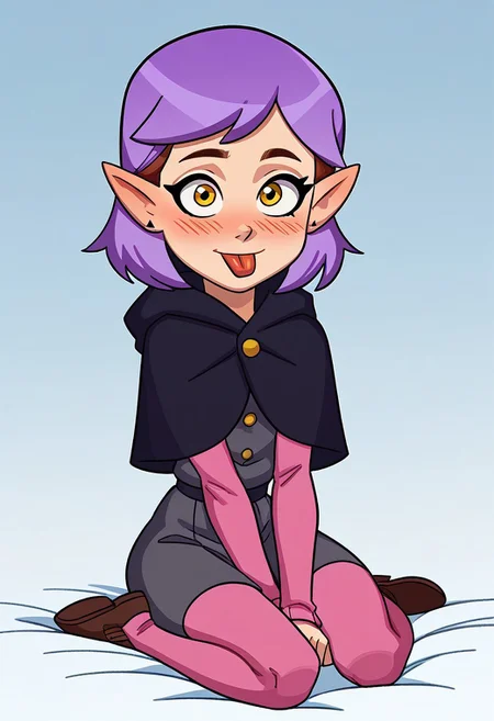 1girl, blushing, cute girl, uncensored, 18yo, petite girl,
score_9, score_8, score_7, high quality, high detail, highest quality, masterpiece, source_cartoon,
<lora:cumontongue:1> wariza, w sitting,
<lora:Amity_BlightV3:1> pointy ears, amity blight, yellow eyes, 1girl, multicolored hair, school uniform, black capelet, pink sleeves, grey shirt, grey skirt, pink leggings, purple hair