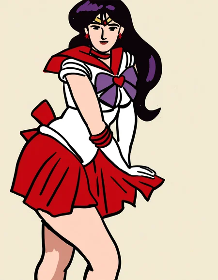 by carl newman, 1girl, sailor-mars, standing, leaning, simple-background, masterpiece, best quality, newest, absurdres, highres