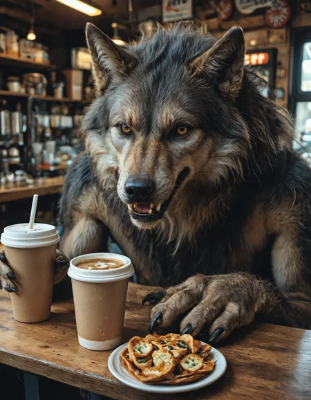 photorealistic, detailed digital illustration of a werewolf in a coffe shop, <lora:EldritchCandids1.1.2:0.4> <lora:real_dream_pony_realistic_lora_3:0.4> <lora:MJ52:0.3> <lora:FF.101.juggernautXL_version6Rundiffusion.LORA:0.4> <lora:JuggerCineXL2:0.3>