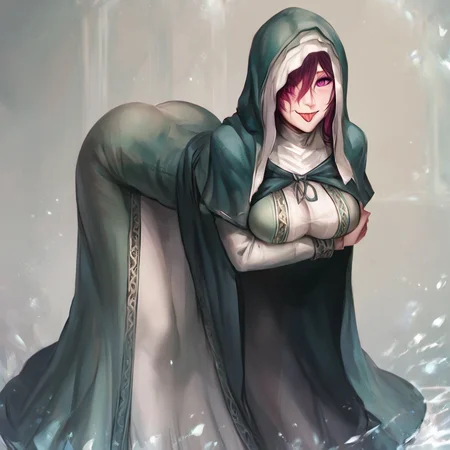 full body,1girl,solo,cowboy shot,
<lora:sisterfriede:1>,hooded cape,dress,hood down,purple eyes,red hair,hair over eye,hair between eyes,looking at viewer,smile,tongue out,meme,leaning forward,breast hold,mega milk,, (score_9,score_8_up,score_7_up), anime style, beautiful detailed skin, beautiful eyes, detailed face, best quality, high quality,