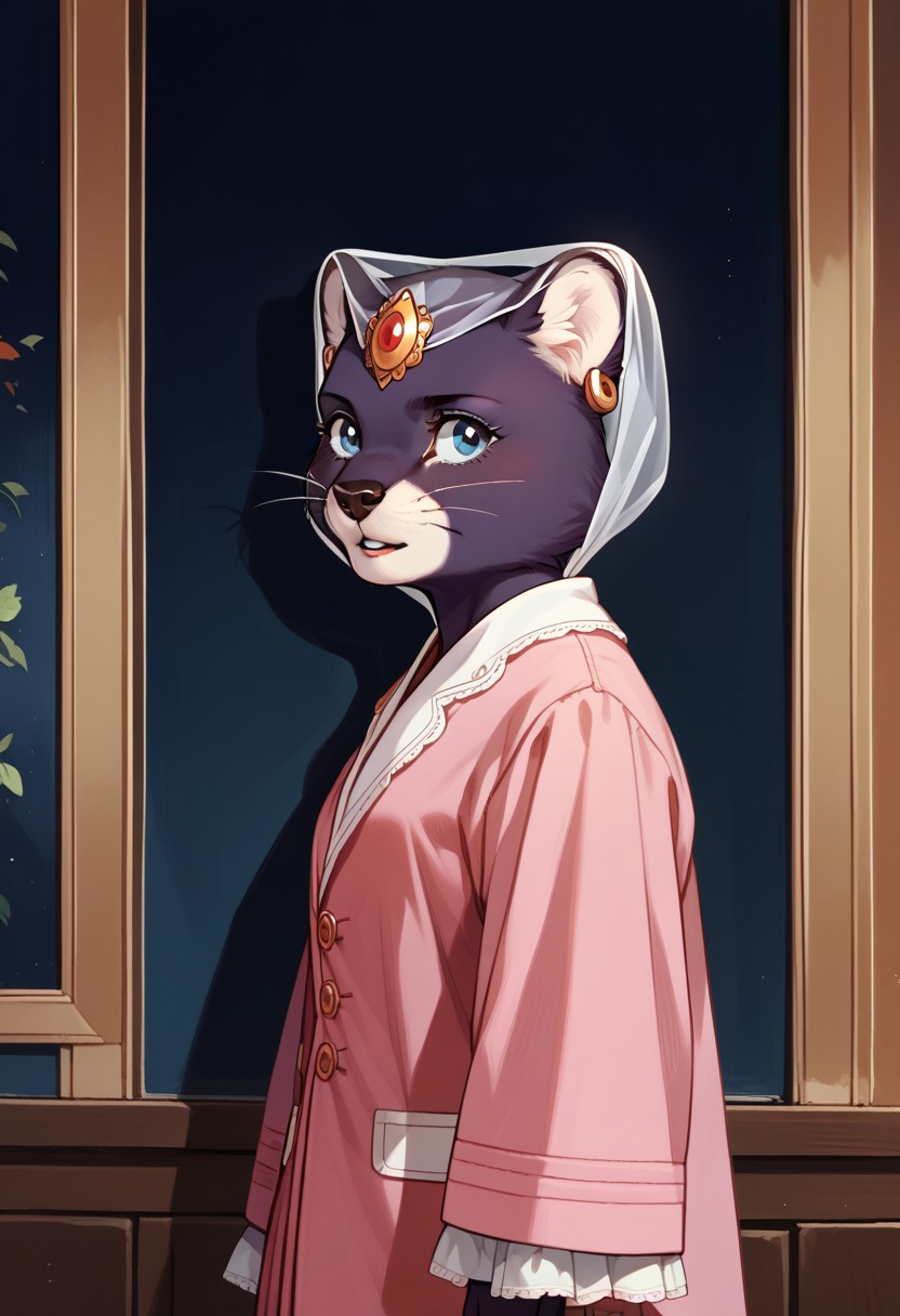 score_9, score_8_up, score_7_up, score_6_up, best quality, source_anime, solo, 1girl, female, standing, portrait, interior, princess_romy, romy_panther, furry, anthro, knva,