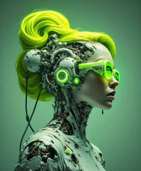 masterpiece, hyper realism, a high-resolution photograph by Yousuf Karsh, golden ratio, dutch angle, dynamic, side view, asymmetry, contrasting, unique, enigmatic, 1950's futuristic cyberpunk babe, Laser Lime Styling Beehive Updo Hairstyle ,
Mint Green Cat-eye Sunglasses
