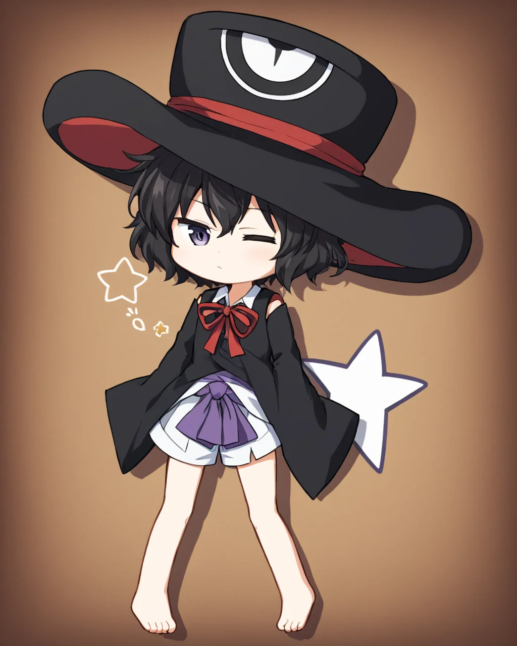 enraku tsubakura, androgynous, solo, large_hat, shorts, sleeping, 1other, hat_removed, bow, on_back, top_hat, detached_sleeves, red_ribbon, pillow, geta, tabi, english_text
<lora:enraku_tsubakura_image217_fp16_2024-01-03:1>,star-shaped_pupils,symbol-shaped_pupils,. gorgeous,key visual, vibrant, studio anime,award-winning, professional, highly detailed,high budget, cinemascope