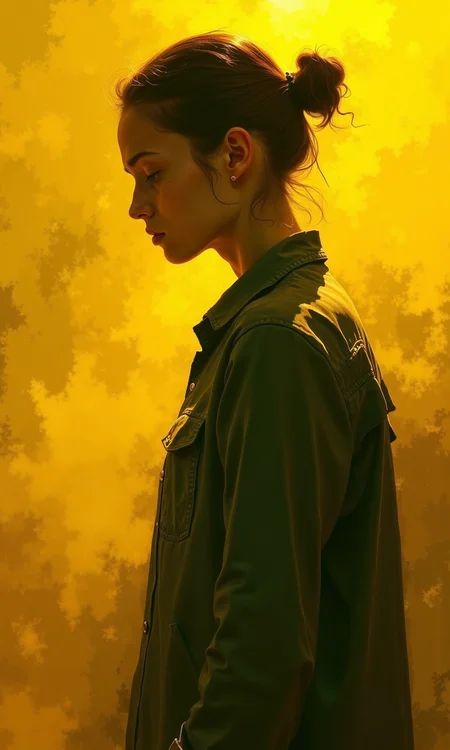 Close-up of a person's back and head and shoulders.
The person is seen in profile view; their head is slightly tilted downward. Their hair is pulled back in a bun. The light is highlighting the figure and creating a warm, golden-yellow tone throughout the image.
The background is a hazy, yellow-toned area, suggesting a smoky or dusty atmosphere. The light is unevenly distributed, with brighter areas around the figure and more diffused, hazy light in the background.
The person is wearing a dark-colored, possibly olive-green or teal, shirt or jacket. The style of the clothing is not readily apparent due to the lighting. The silhouette of the person merges with the hazy background in some places, making the figure appear somewhat ethereal.
<lora:FLUX-daubrez-DB4RZ-v2:1> DB4RZ, DB4RZ style painting