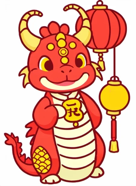 china chic emoticon, dragon, red, lantern, <lora:cic:0.7>