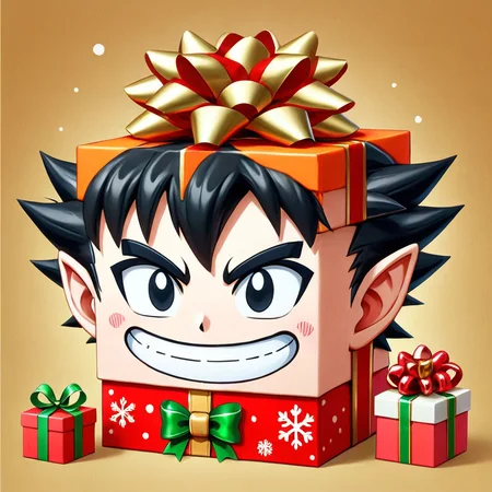 hol1d@yb0x (goku head:.8), <lora:HolidayBox:1> , festive, jolly, best quality, gift box,âââ