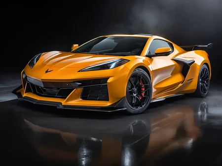 a professional closeup photo of cvttz06 car complete car, dark studio background, spot lights, rim light, windows casting light, foggy, reflective concrete floor, 8k, uhd, sublime, breathtaking , specular highlights <lora:cvttz06_car_t12_SDXL-000010:0.7>
