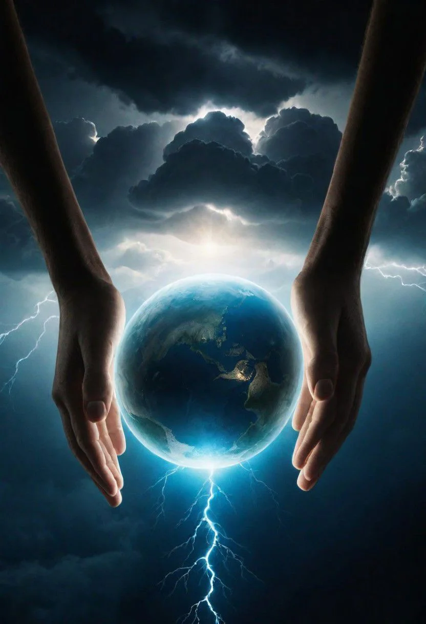 Giant godly Hands coming from above, Zeus hands coming from top, Out of a DARK Thunder Cloud, Shooting flashes to the peoples below.
a medieval greece landscape, photorealistic,