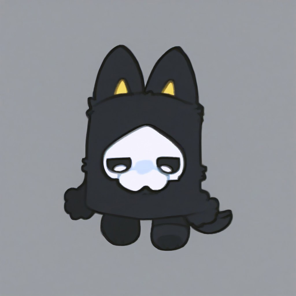 score_9, score_8_up, puro, black latex, furry, changed, white eyes, white mask, black fur, 1boy, solo, conswayo_, cute style, cute, 2d, simple background