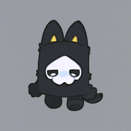 score_9, score_8_up, puro, black latex, furry, changed, white eyes, white mask, black fur, 1boy, solo, conswayo_, cute style, cute, 2d, simple background