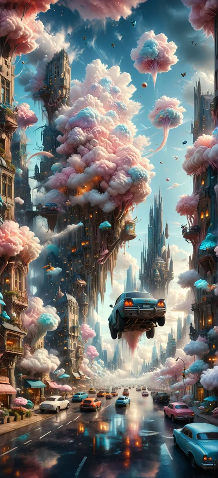 A surrealist depiction of a bustling cityscape, where skyscrapers have whimsical shapes and colors, floating clouds resemble giant cotton candies, and cars navigate through upside-down streets. The scene exudes a dreamy, fantastical atmosphere with unexpected twists at every corner.
(masterpiece, award winning artwork)
many details, extreme detailed, full of details,
Wide range of colors, high Dynamic
<lora:add-detail-xl:0.89>
<lora:ral-fntsyrlms-sdxl:0.85> ral-fntsyrlms
<lora:xl_more_art-full_v1:0.5> <lora:SDXLFaeTastic2400:0.4>
<lora:dvr-lnds-sdxl:0.25> dvr-lnds-sdxl