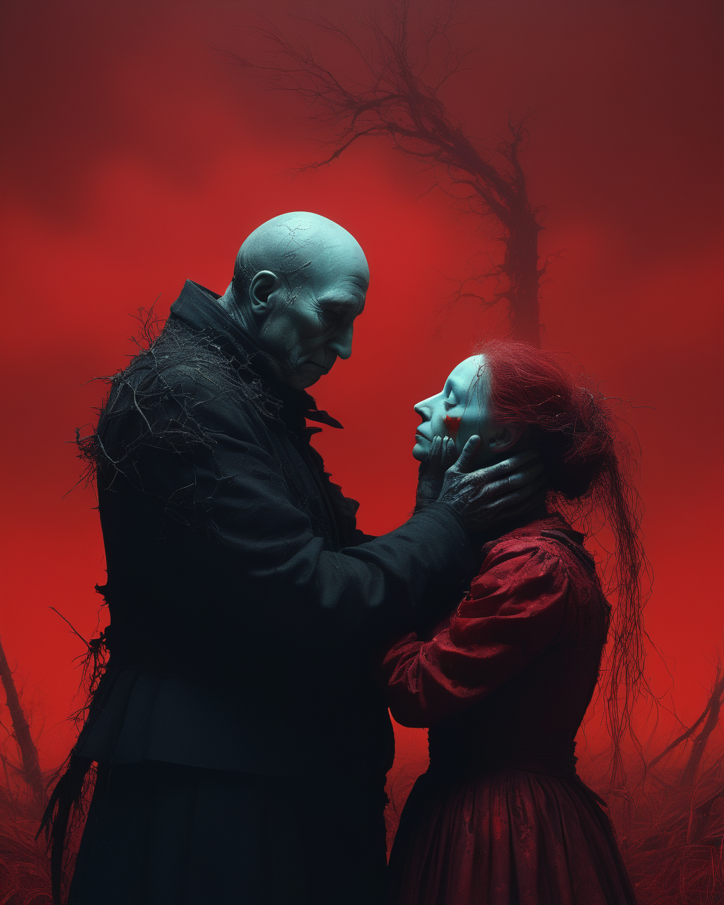 heartbroken liches, married liches getting a divorce, romance lost, heartache, sad, melancholy, Tim Burton, Nicola Samori, Beksinski,  dystopian surrealism, vivid intense colors, red, ultra focus, <lora:add-detail-xl:1> <lora:xl_more_art-full_v1:0.6>  <lora:XSfenlie:1> fenliexl