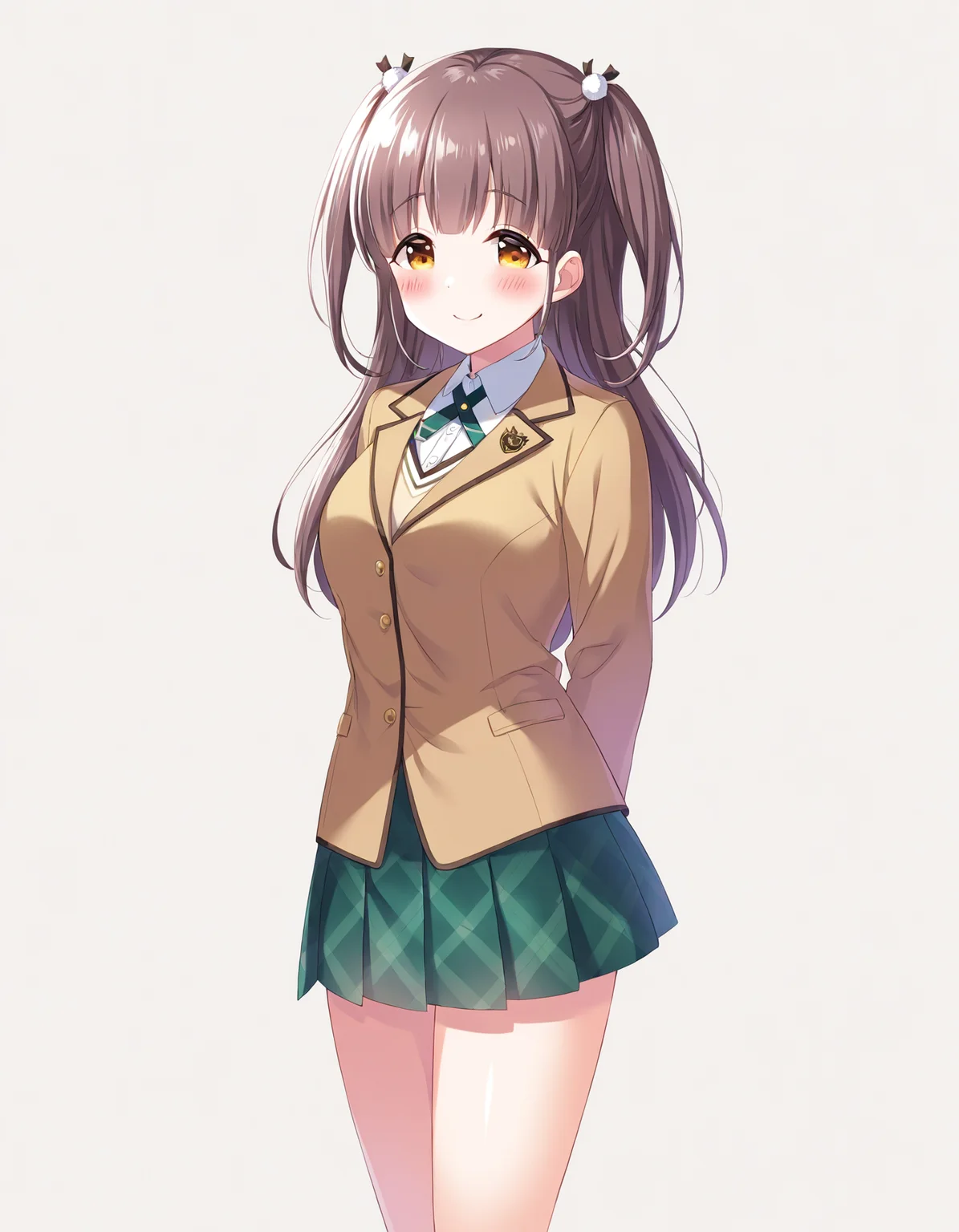 1girl, solo, cowboy shot, suzumura yu, idoly pride, school uniform, standing, arms behind back, looking at viewer, smile, blush, (simple background, white background), BREAK, <lora:iYu:0.72>,
very aesthetic, high definition, amazing quality, masterpiece, best quality, highres, absurdres, sensitive, newest, anime screenshot, screencap
