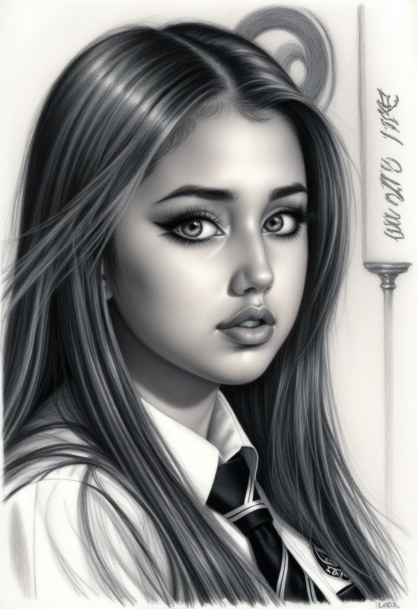 sketch from beautiful busty 24yo S4BR1N4 wearing uniform