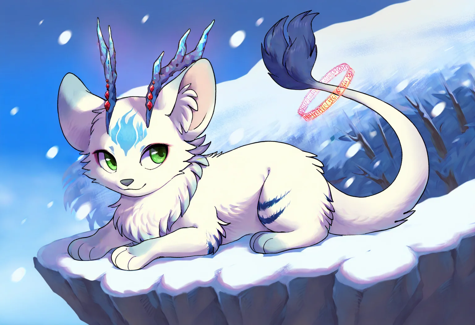 (masterpiece, best quality:1.1), fantasy kinoko, feral, solo, on stomach, outdoors, snow, presenting foot, pawpads,