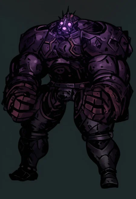 solo, giant knight, Gol3em, Rock Golem, Magma Golem, Earth Golem, Ice Golem, Robot, Glowing Eyes, body suit, kravotz, comicish artwork in dgst artstyle, simple background