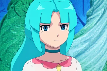 Fran , Fran (Inazuma Eleven), Flora (Inazuma Eleven), Flora, light blue hair, long hair, blue aquamarine eyes, white and pink dress-suit, yellow flower in the middle of the collar, teal necklace, grey boots, white dress, pink details, easynegative, OverallDetail, detailed, good quality, good definition, detailed eyes, detailed face, beautiful, gorgeous, good anatomy, good proportions, masterpiece, perfect, perfection, shiny, pretty, cute, high quality, high definition, highly detailed, well-drawn, well drawn