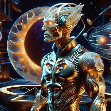 ((best quality)), ((masterpiece)), ((realistic,digital art)), (hyper detailed),DonMC0sm1cW3bXL,astral plain,male Corporate Asset Extractor, Gene-spliced Hybrids, Beings resulting from genetic manipulation, exhibiting a mix of species traits, Golden age Lanky, Scandinavian, Chestnut eyes, Triangle face shape, Athletic Build, , Caramel Top knot hair, Delight,, AR Interaction, Character gestures with one hand in front of them, as if manipulating augmented reality objects, wearing Cyberspace Running Leggings, Striated Quantum Peplum Blazer, Neural Interface Sneakers, Sonic Sound-cancelling Earmuffs, ,,,, Sultry Gaze, Gazing with intense eyes, conveying passion and desire, <lora:DonMC0sm1cW3bXL-000009:1>