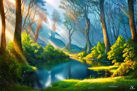(masterpiece:1.2), (best quality,:1.2), 8k, HDR, ultra detailed, ((photorealistic)), professional light, cinematic lighting, fashion photography, ambient lighting, face lighting, <lora:detail_slider_v4:4.>, a small lake in a forest, sunlight, godrays, reeds, FanFo, <lora:FantasyForest-10:0.9>, epiCPhoto
