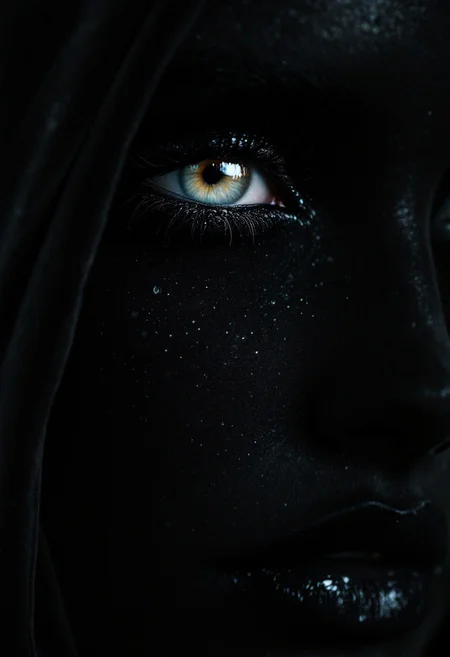 vantablack velvet Caucasian woman face made of velvet macro