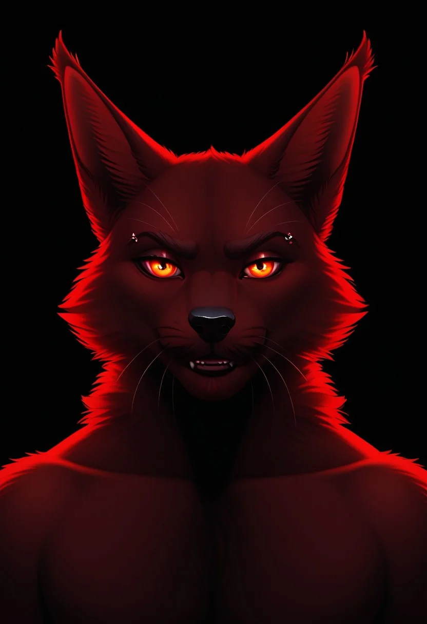 black backdrop, A mesmerizingly detailed kitsune, his fiery fur seems to flicker and dance with the light within. This hyper-realistic portrait captures every intricate detail: from the golden glow and crimson fur to the piercing emerald eyes that shine with intelligence. The image is a digital painting, Expertly rendered with depth and texture that make the kitsune almost feel tangible. Every mustache and tuft of fur is meticulously rendered, giving the viewer a sense of the creature's otherworldly aura. This image is a testament to the artist's skill and dedication in bringing mythical creatures to life