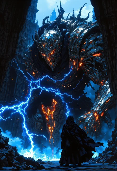 mythp0rt, midjourney_whisper_avant_couture, ne0nfant4sy, Silhouette art of an epic battle scene: a female android water elemental with flowing blue hair confronting a nightmarish mechanical behemoth in a gothic cathedral courtyard. The monster towers menacingly with multiple glowing crimson eyes, razor-sharp metal teeth, hydraulic jaw unhinged in a terrifying roar, smoke and steam billowing from its armored plates, jagged mechanical limbs ending in savage claws, exposed grinding gears and pulsing dark energy core. The water elemental channels surging waves and blue lightning against the beast, her ethereal cloak and hair flowing dramatically, ornate medieval architecture with climbing vines and crumbling spires frame the scene, ancient clock tower looming in background. Cybernetic details emit contrasting blue and blood-red lights, water droplets and energy particles exploding in air, shattered gothic arches and fallen pillars, dramatic rim lighting highlighting the clash between organic and mechanical, moody atmosphere where gothic fantasy meets dark cyberpunk warfare, deep shadows and glowing highlights emphasize the horror of the mechanical monster, debris and water effects filling the air, photorealistic, epic cinematic composition, volumetric lighting piercing through mist and smoke, octane render, 8k resolution, artstation trending, masterpiece, intense action scene --ar 2:3 --s 750 --q 2 --chaos 35 --stylize 1000